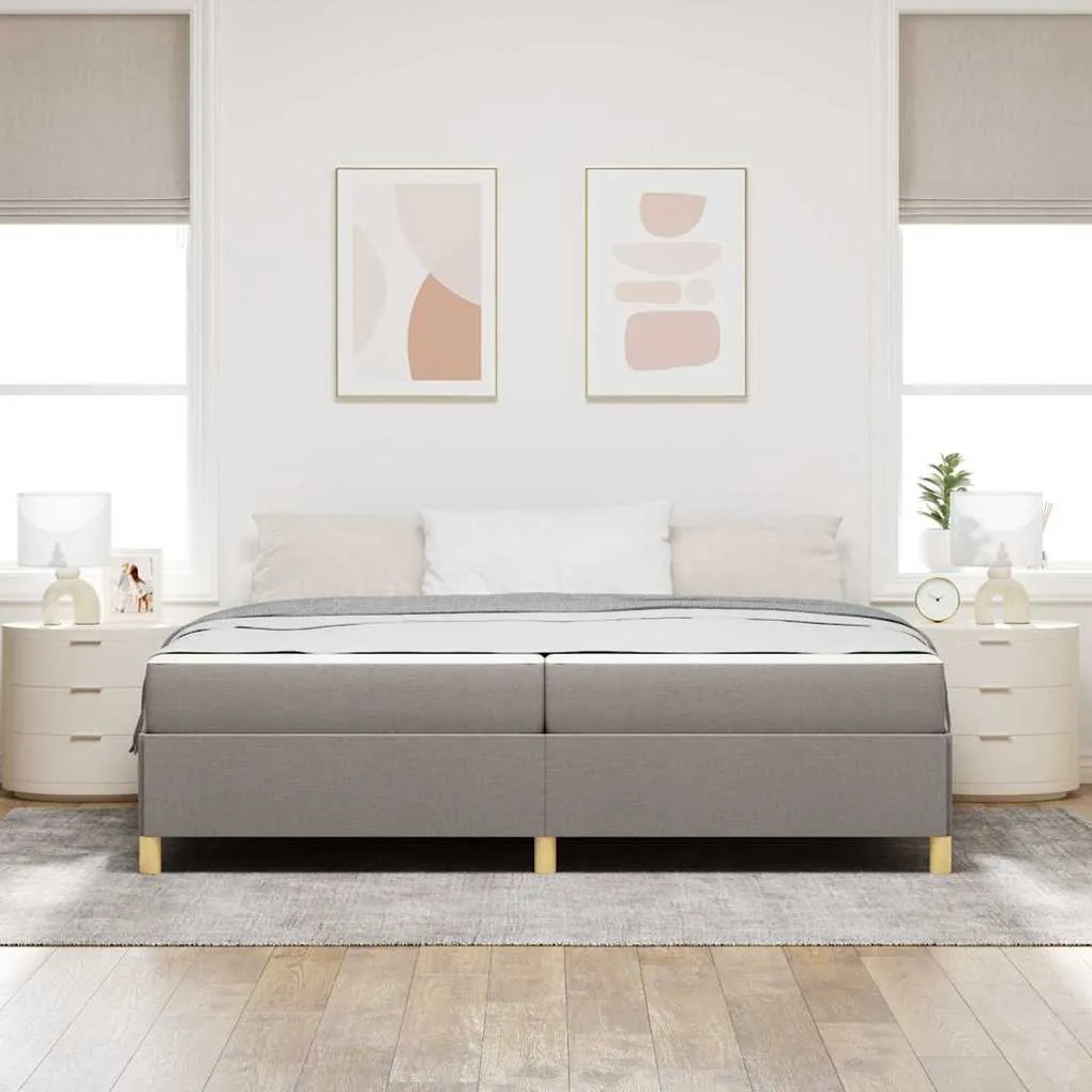 Boxrugós ágy matracmal Taupe és fehér 200 x 200 cm szövet