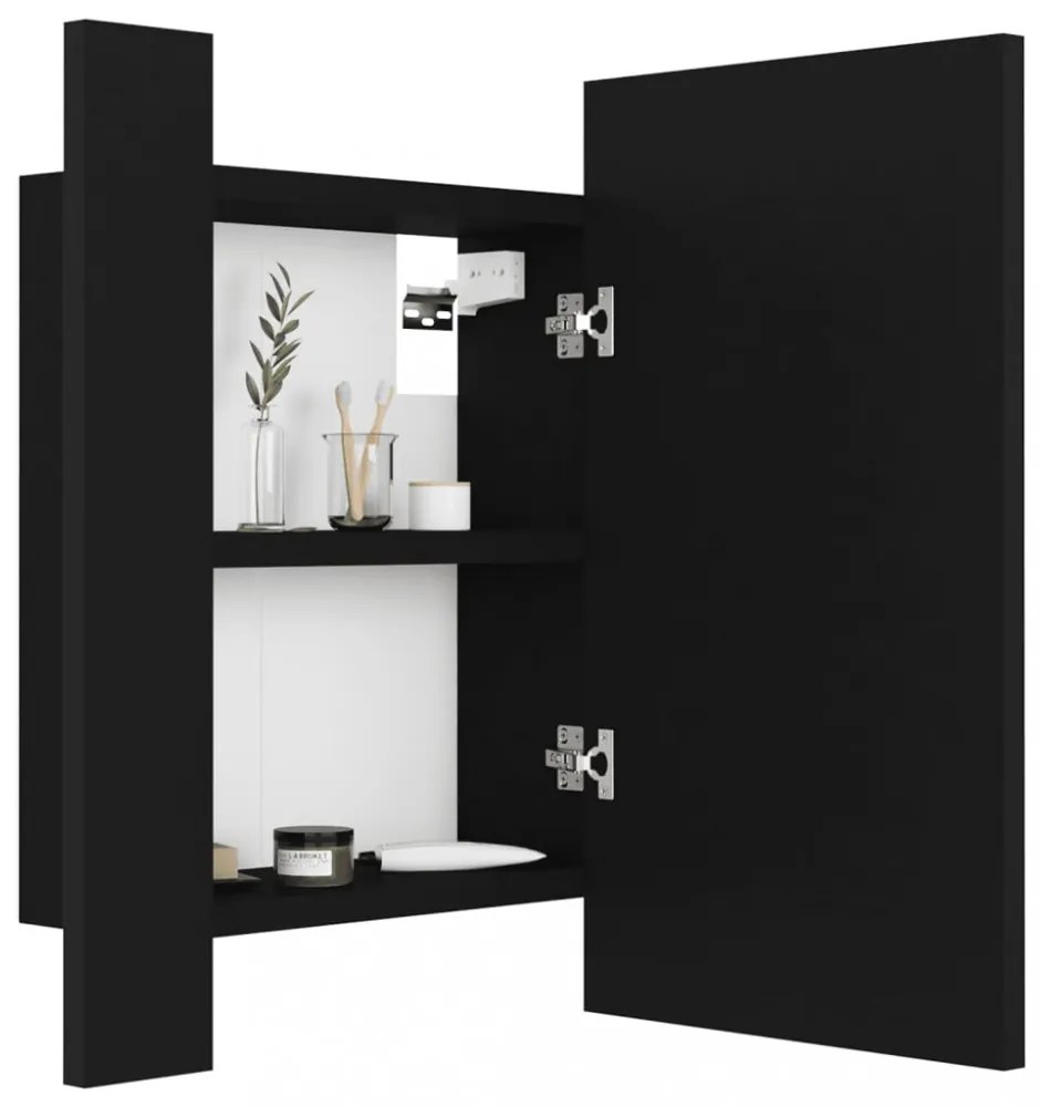 fekete akril LED-es fürdőszobaszekrény tükörrel 40x12x45 cm