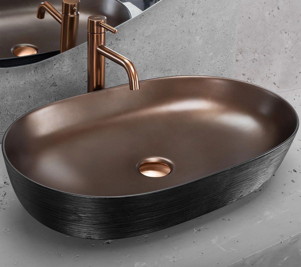Rea Cleo, asztali mosdó 605x410x140 mm, réz matt-fekete, REA-U6383