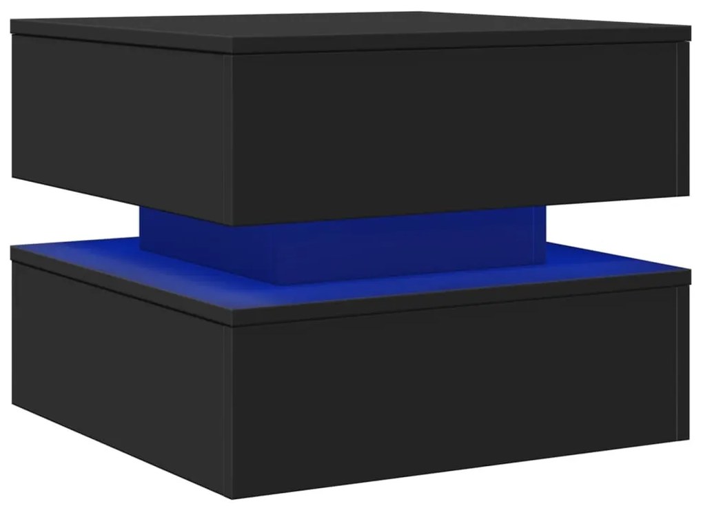 Fekete dohányzóasztal LED-lámpákkal 50 x 50 x 40 cm