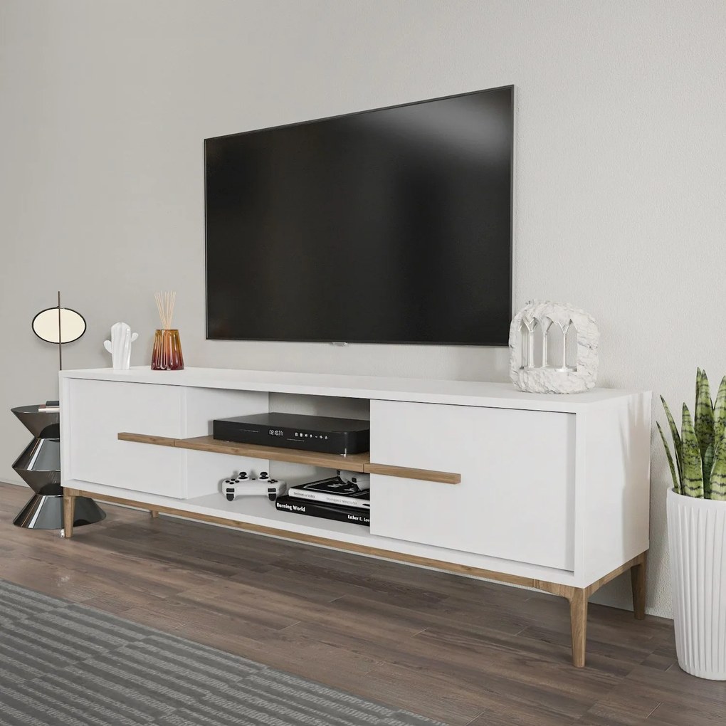 TV szekrény Eslem - White, Walnut