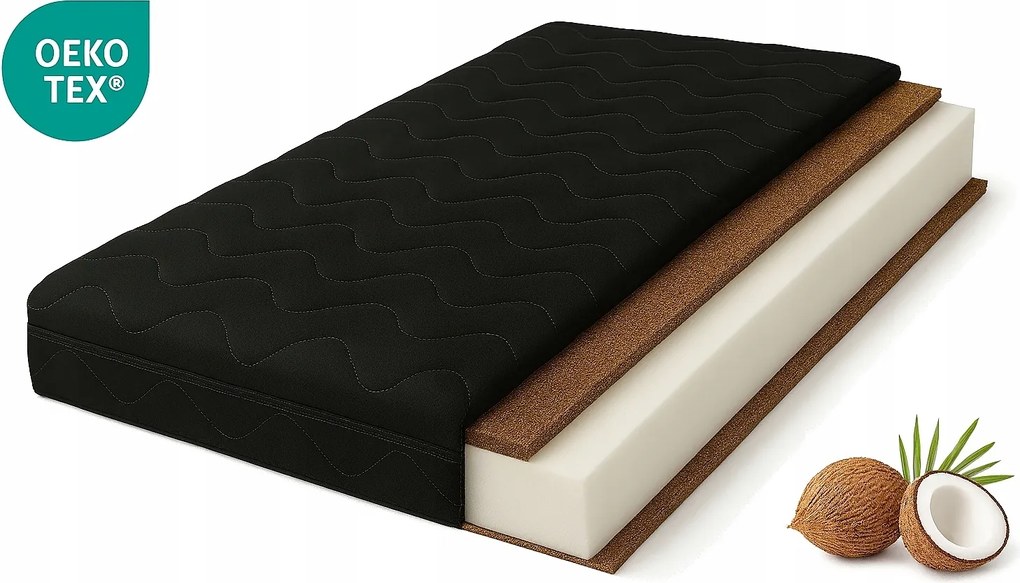 Kókusz matrac Kétoldalas 80x180 Fekete Mikroszálas Kókusz H4 Kemény Hab