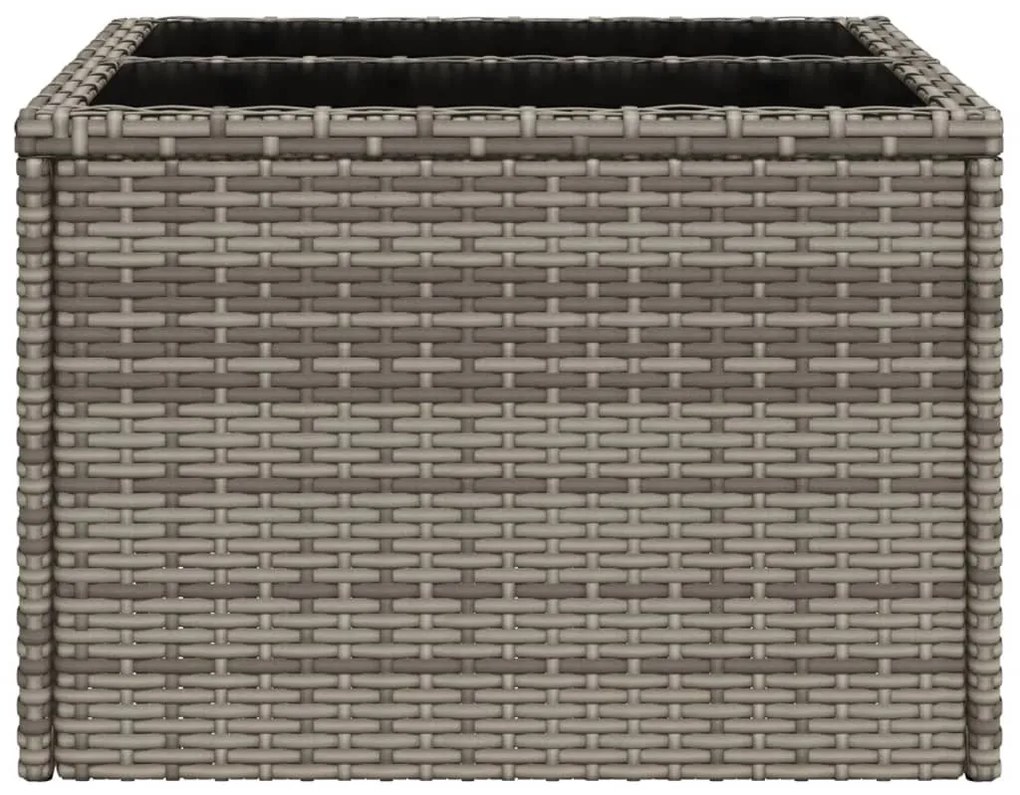szürke polyrattan üveglapos kerti asztal 55 x 55 x 37 cm