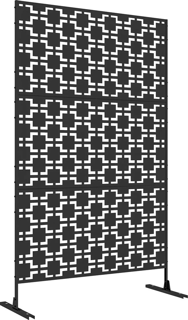 Outsunny Dekoratív Kertpanel Kültéri Elválasztó Geometrikus Fém Metszett Mintával - 122 x 45 x 198 cm, fekete | Aosom