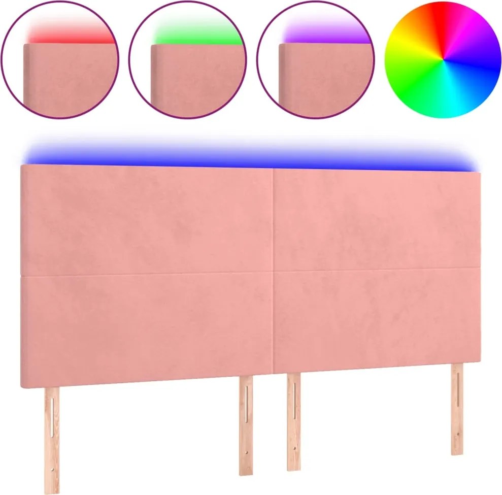 vidaXL rózsaszín bársony LED-es fejtámla 160x5x118/128 cm