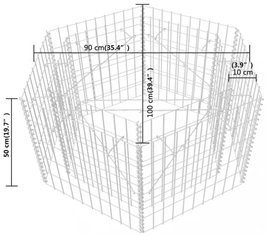 hatszögletű gabion magaságyás 100 x 90 x 50 cm