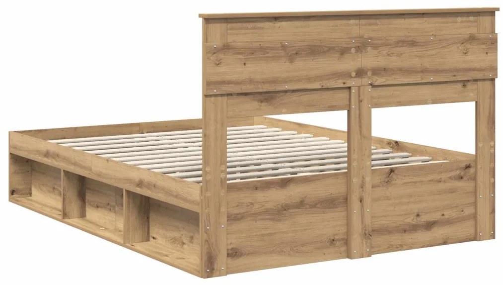 vidaXL Ágykeret matracmal Művészi tölgy 150 x 200 cm Tömör fenyőfa