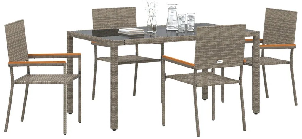Kert étkező szett 5 pcs Szürke 150 x 90 x 75 cm polirattan