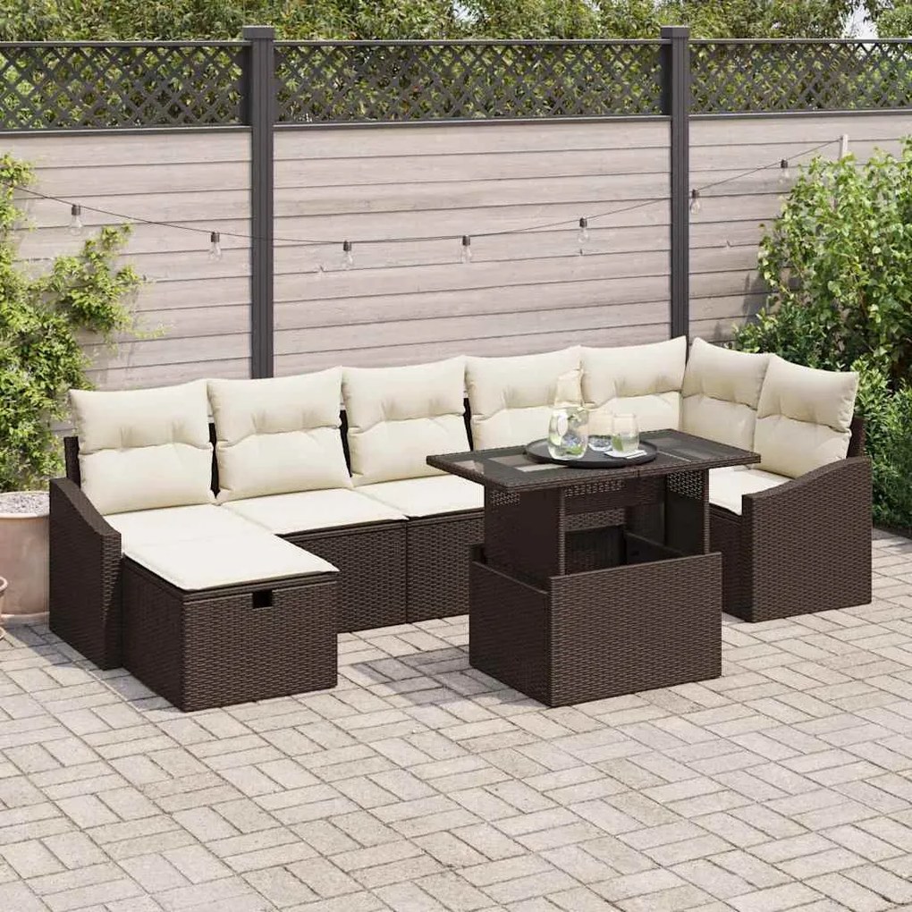Kerti Kanapé Szett 8 pcs Barna polirattan