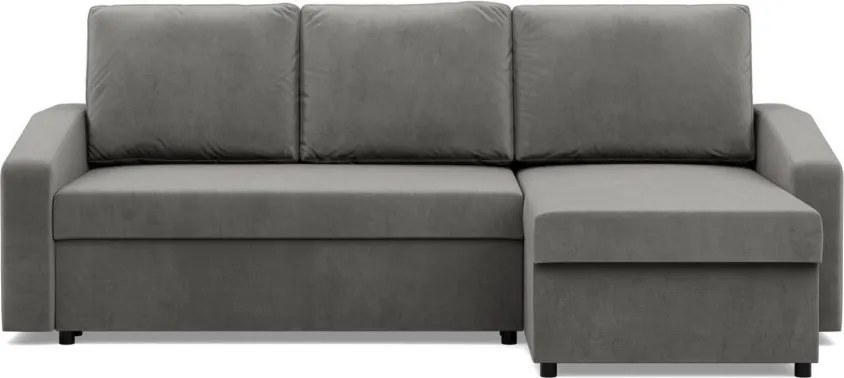 Zeus sarokkanapé, 2 ágyneműtartóval, döntött kartámasz, bársony, univerzális oldal, bonell töltet, világosszürke