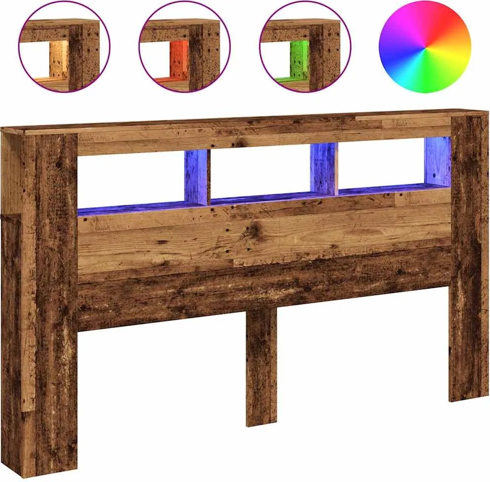 vidaXL antik fa színű szerelt fa LED-es fejtámla 180x18,5x103,5 cm