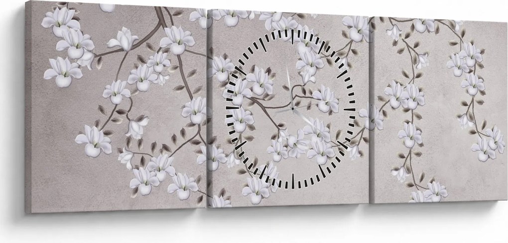 Kép - Virágok egy szürke tájon (órával) (90x30 cm)