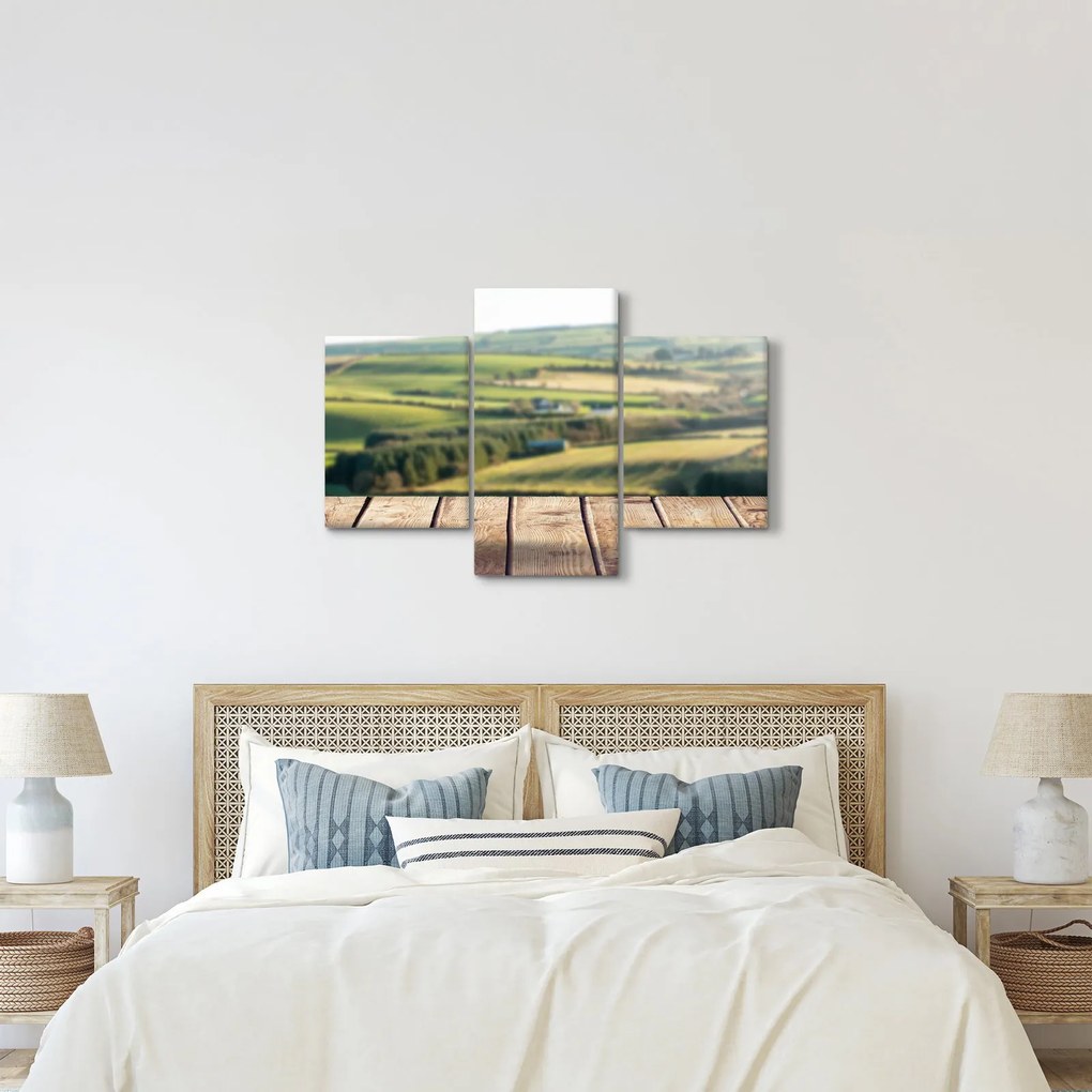 Kép - Fa polc tájképi elemekkel (90x60 cm)