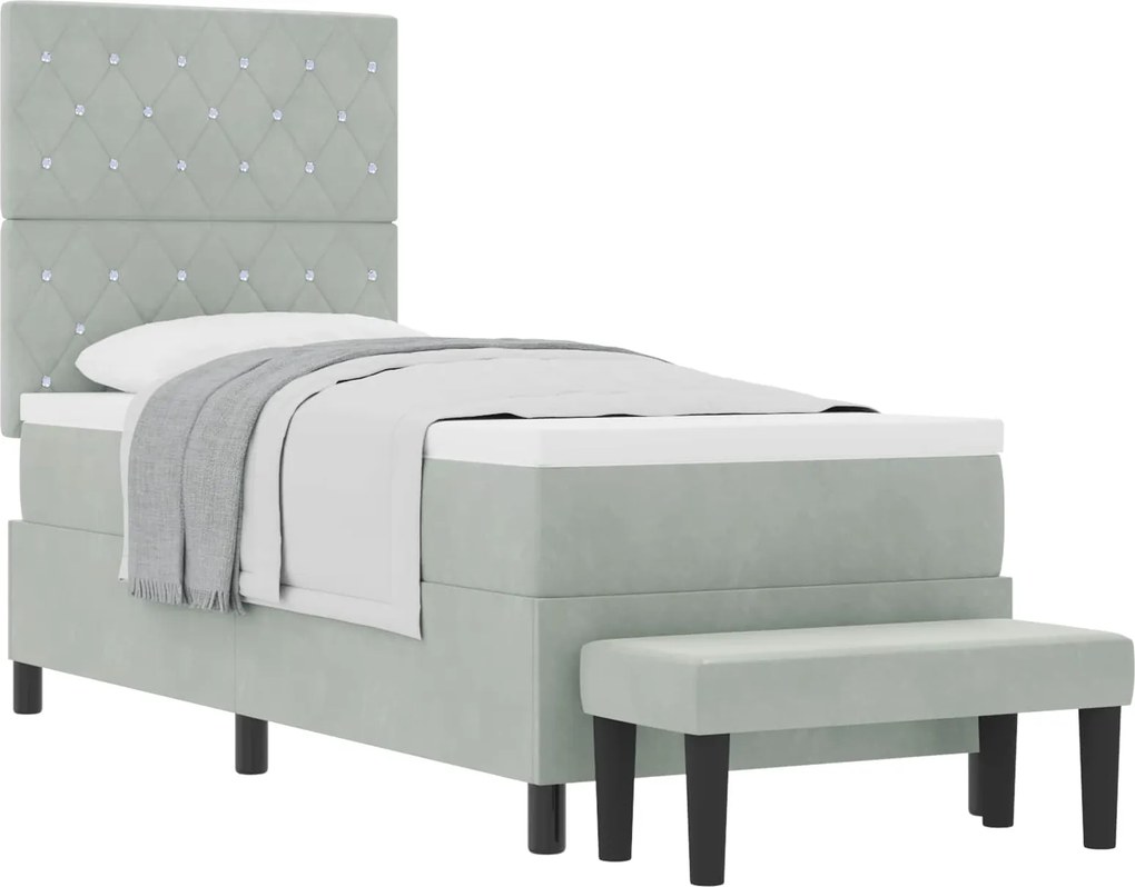 vidaXL Boxrugós ágy matracmal Világosszürke 80 x 200 cm Bársony