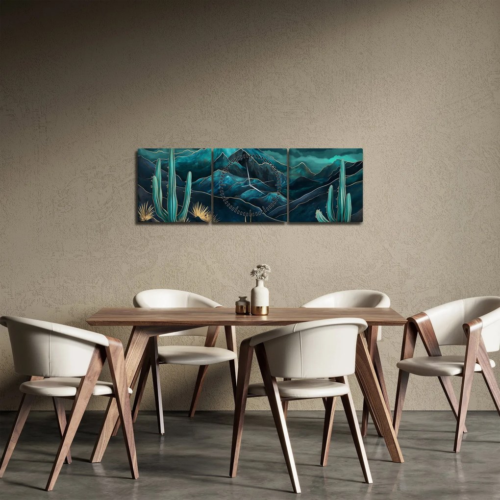 Kép - Türkiz éjszaka (órával) (90x30 cm)