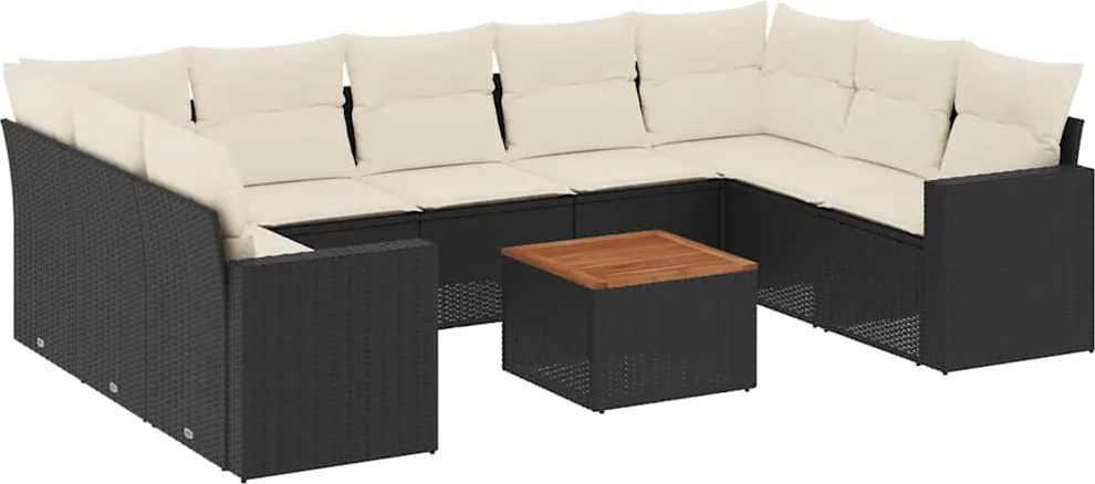 vidaXL 10 részes fekete polyrattan kerti ülőgarnitúra párnákkal