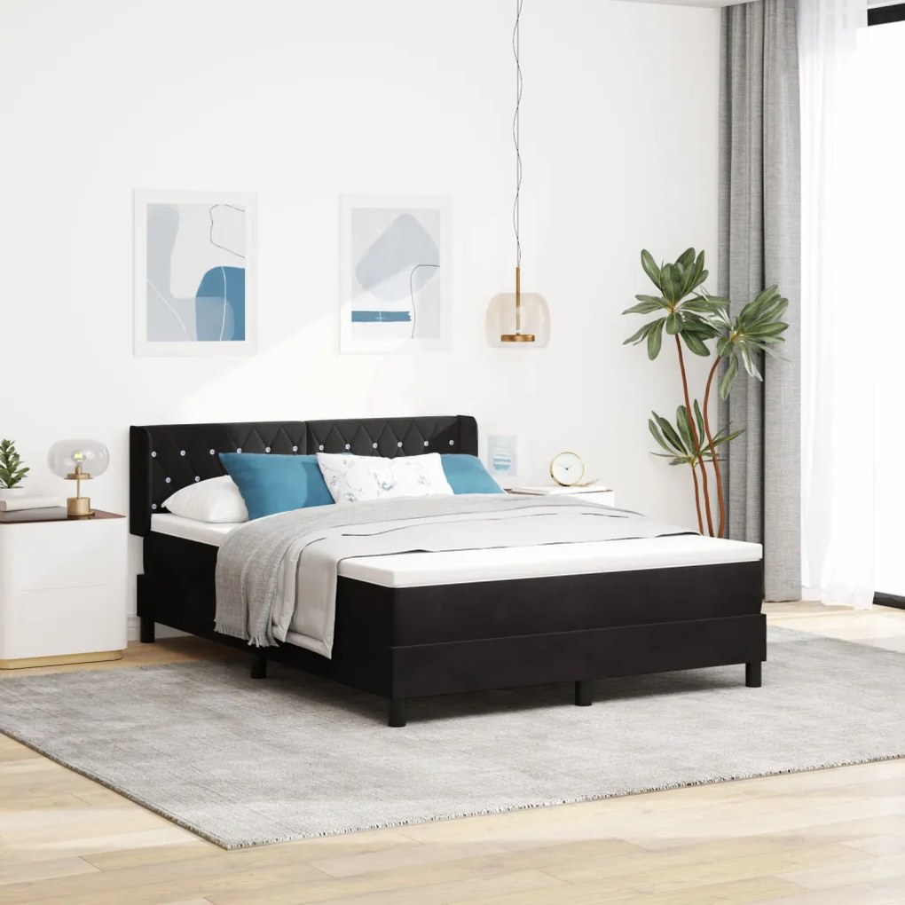 Boxspring Ágy Matrac Kárpit Fekete 140x200 cm