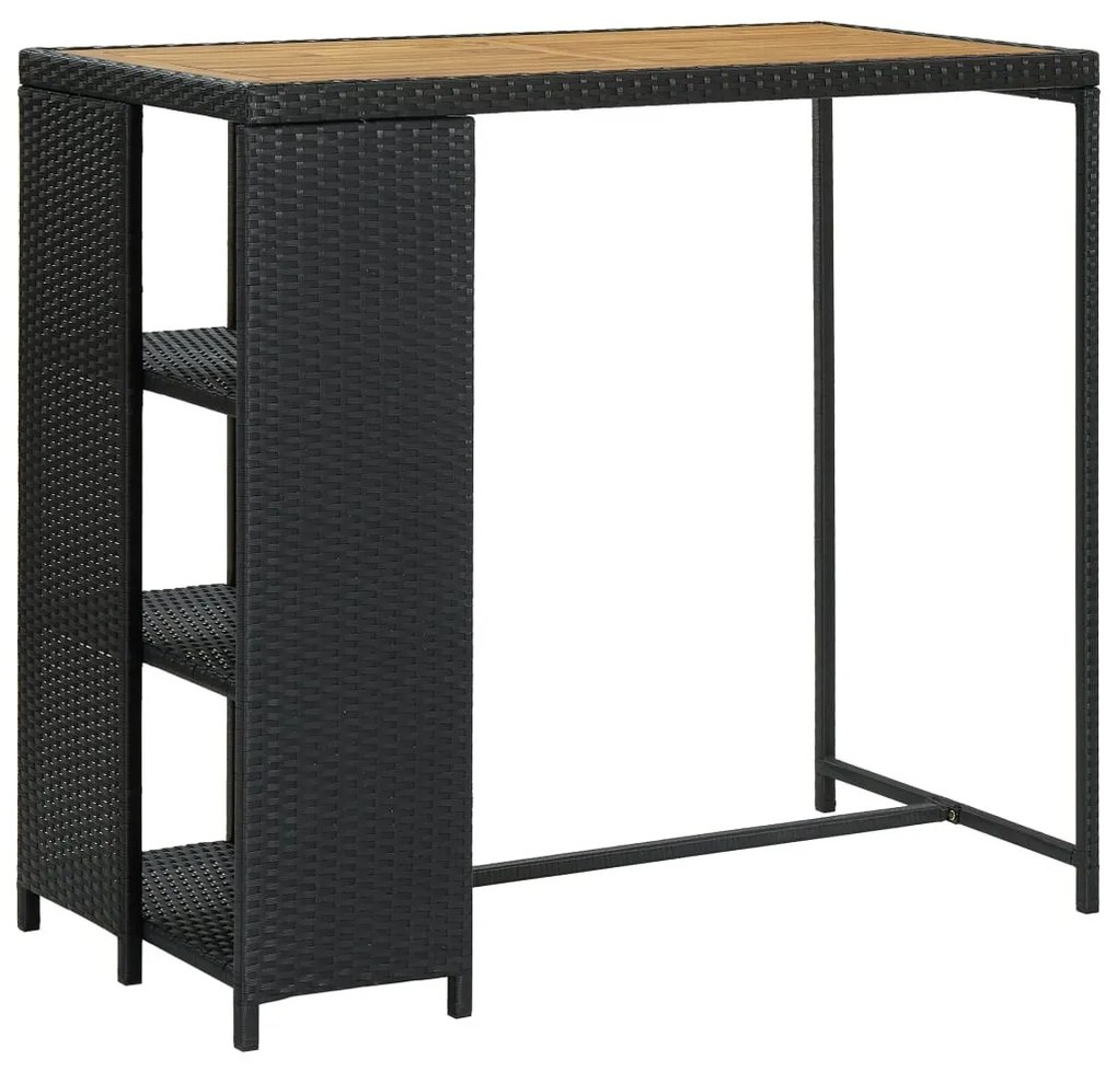 Fekete polyrattan bárasztal tárolópolccal 120 x 60 x 110 cm