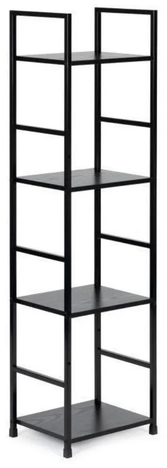 Fekete 4 szintes nyitott könyvespolc, tároló állvány fém lábakkal - 29x112cm Intenso