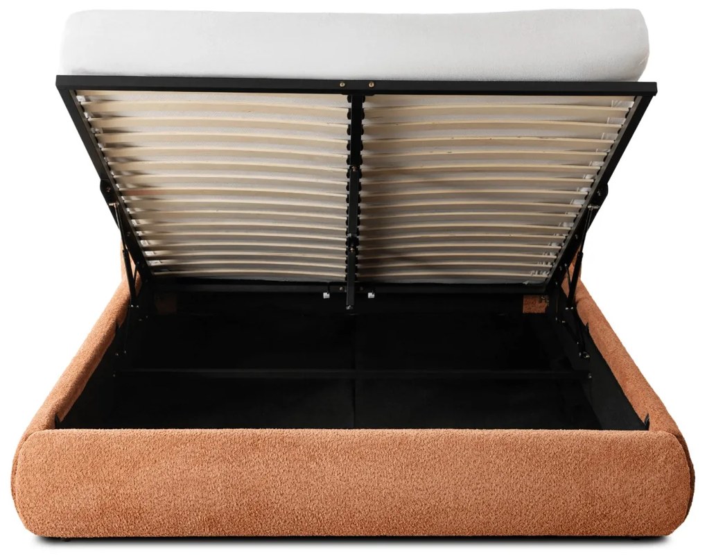 Rozsdabarna Bouclé Franciaágy Ágyneműtartóval. 160×200 ROSSO