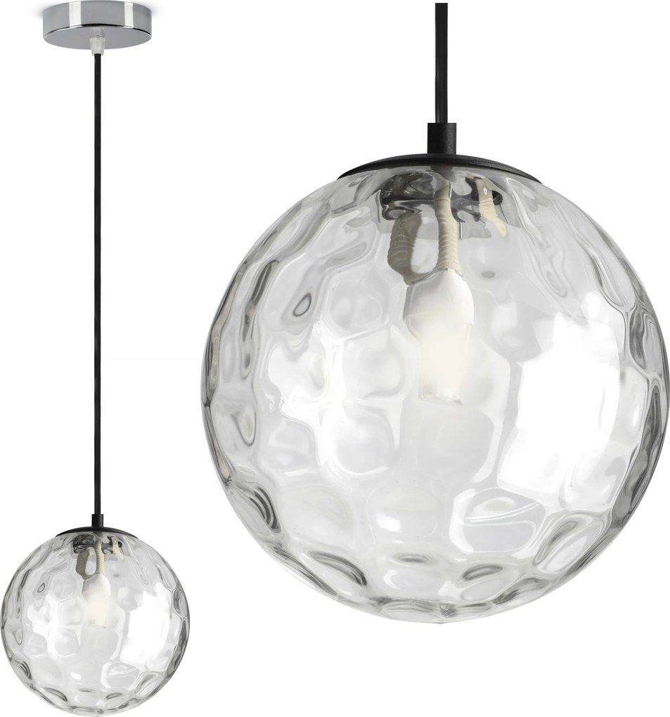 Mennyezeti Függő Lámpa Csillár Üveg Gömb Átlátszó EZ1 Króm Led