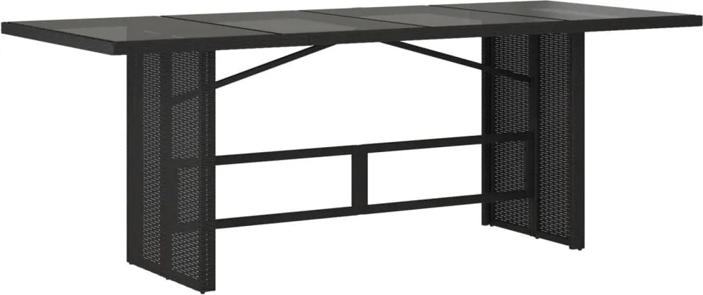vidaXL fekete polyrattan üveglapos kerti asztal 190 x 80 x 75 cm