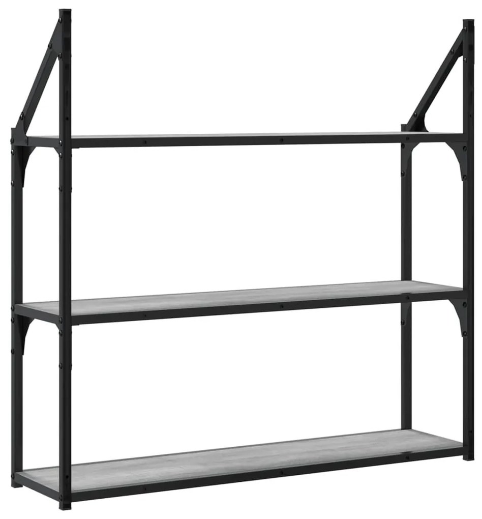 3 szintes szürke sonoma színű szerelt fa fali polc 80x21x78,5cm
