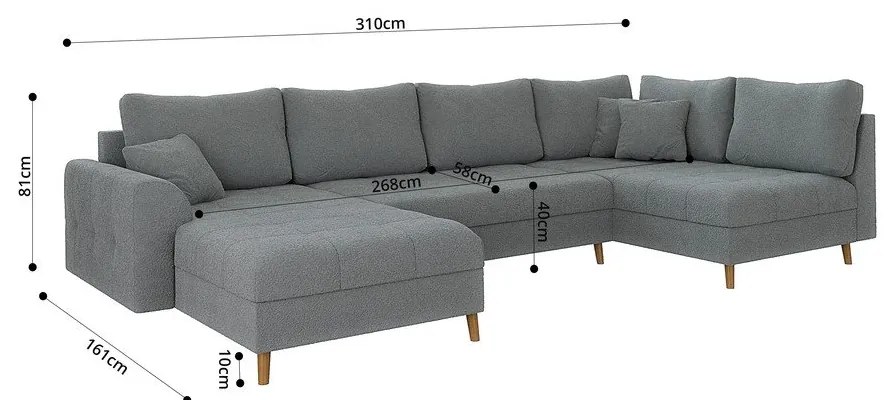 Szürke buklé sarokkanapé (bal oldali-U alakú) Ariella – Ropez