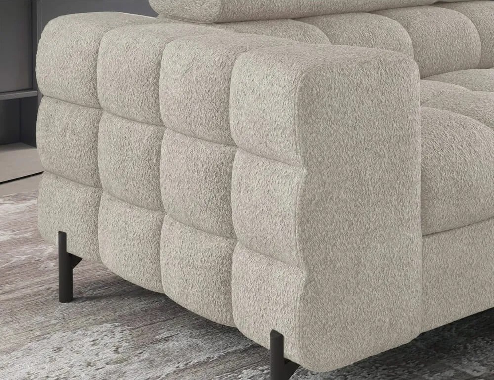 Krémszínű buklé kinyitható-tárolóhelyes sarokkanapé (jobb oldali-L alakú) Ferucce – ELTAP