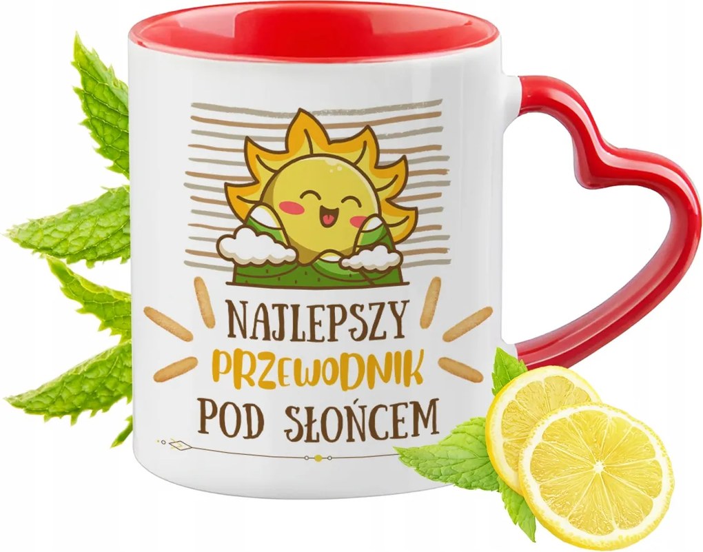 Piros bögre szív alakú füllel ajándék útmutatóhoz