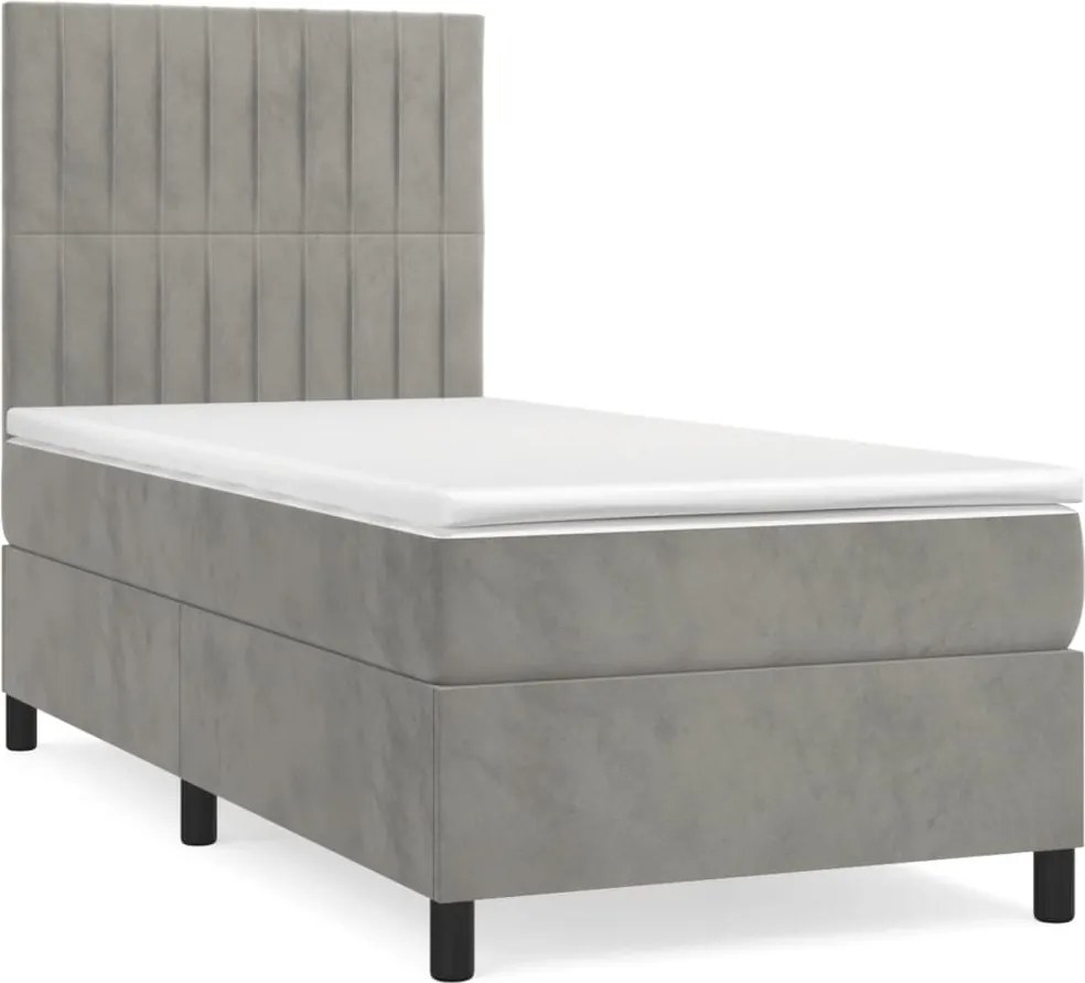 vidaXL világosszürke bársony rugós ágy matraccal 90x190 cm