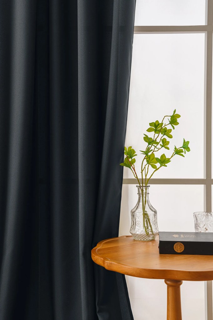 OXFORD fekete függöny 140x250 cm Felfüggesztés: Fém gyűrűk