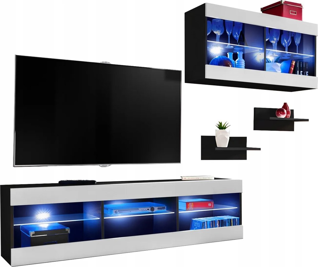 Rtv bútor szett Tivoli SET3 Fekete/Fehér, Kék Led