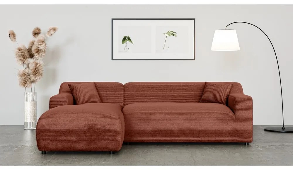 Téglavörös kordbársony sarokkanapé (bal oldali-heverő résszel) Martin – Ropez