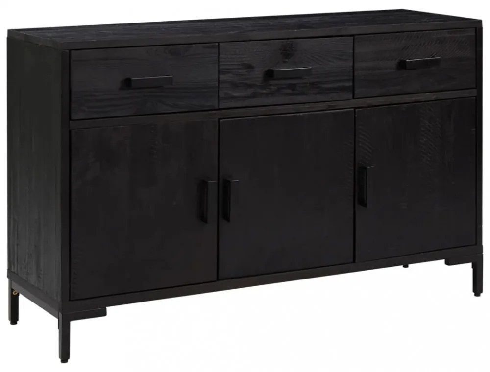 fekete tömör újrahasznosított fenyő tálalószekrény 110x35x70cm