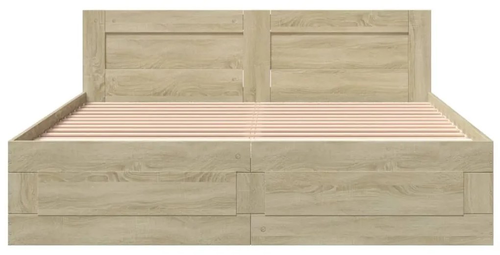 sonoma tölgy színű szerelt fa ágykeret fejtámlával 150 x 200 cm