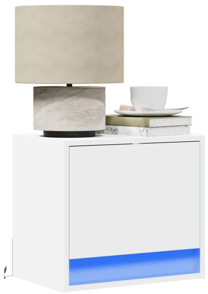 2 db fehér falra szerelhető éjjeliszekrény LED-világítással