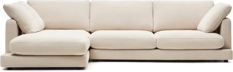 Bézs zsenília sarokkanapé (bal oldali-heverő résszel) Gala – Kave Home