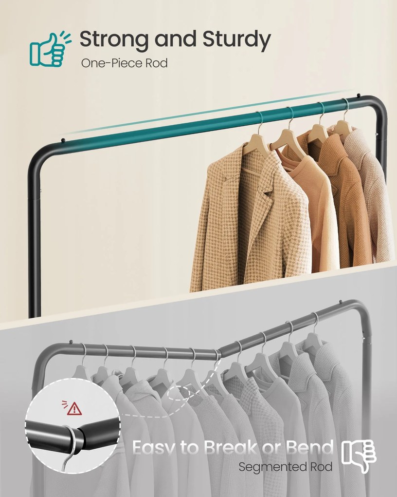 Ruhaszárító kocsi, gurulós ruhatartó, 2 zárható kerékkel, tintafekete