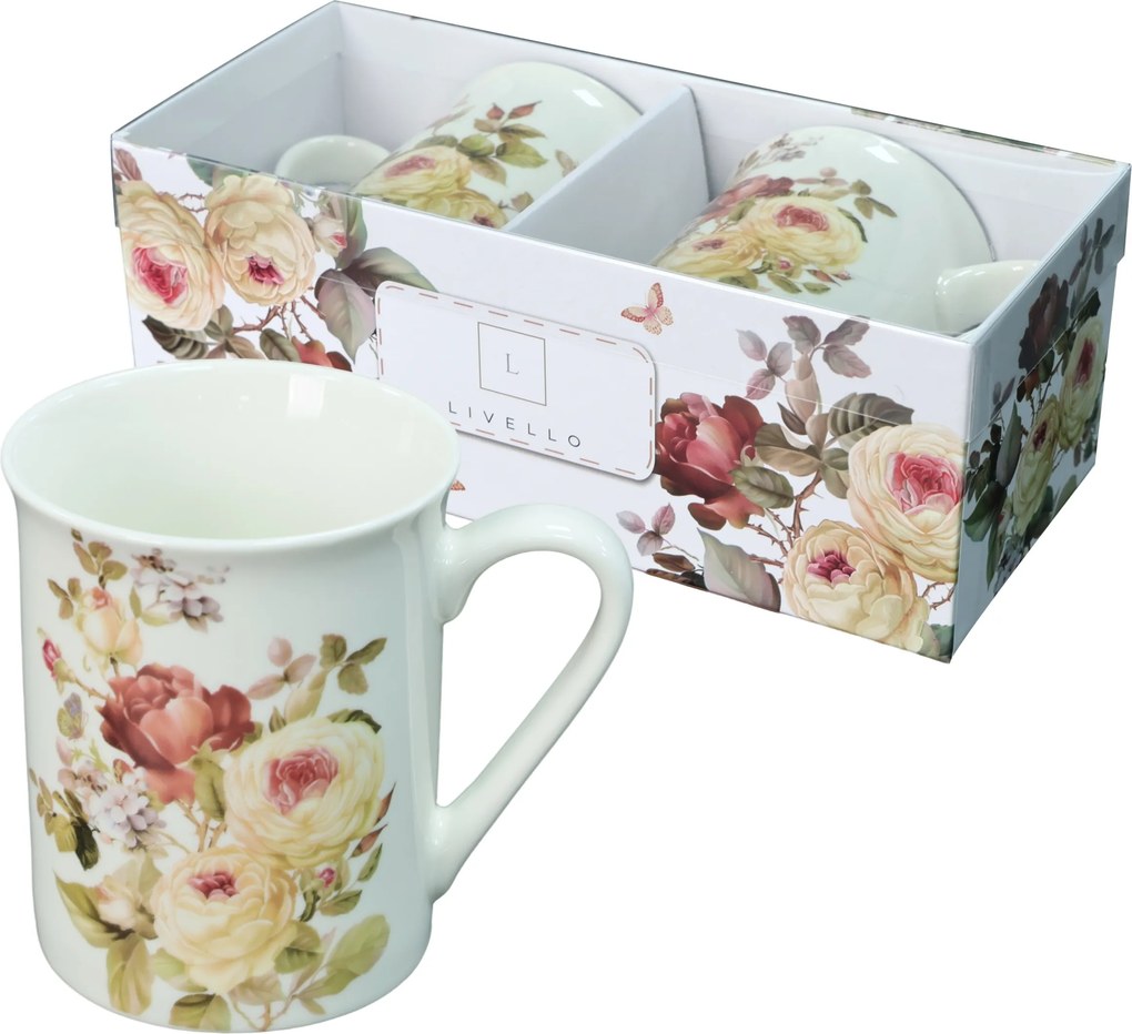 2 db-os porcelán bögre díszdoboz 350 ml Livello tearózsa