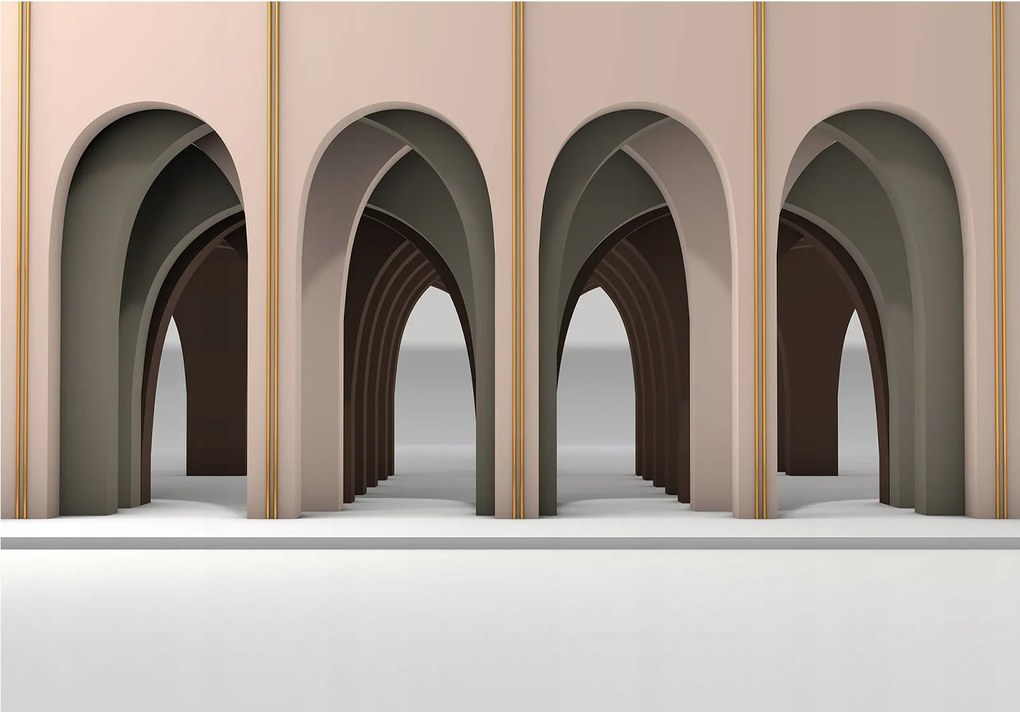 Tapéta Építészeti alagút Bézs Szürke Folyosó Perspektíva 200x140 +ragasztó