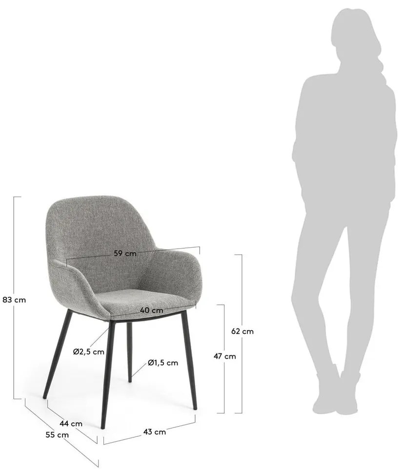 Szürke kárpitozott étkezőfotel Konna – Kave Home