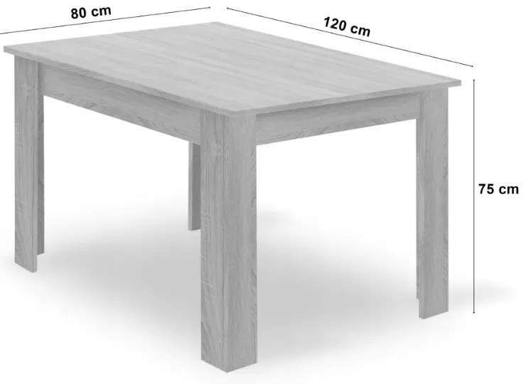 Étkezőasztal MADO fekete, tölgyfából készült asztallappal 120x80cm