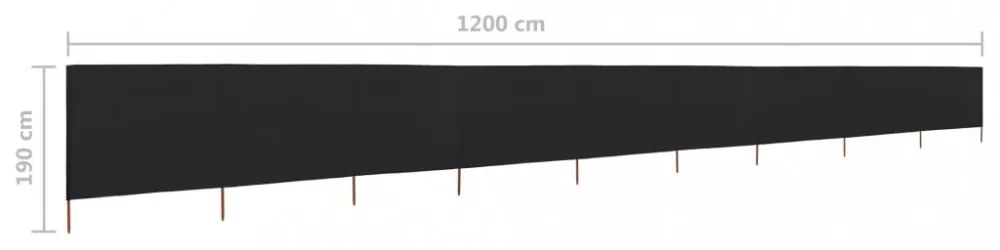 fekete 9 paneles szövet szélfogó 1200 x 160 cm