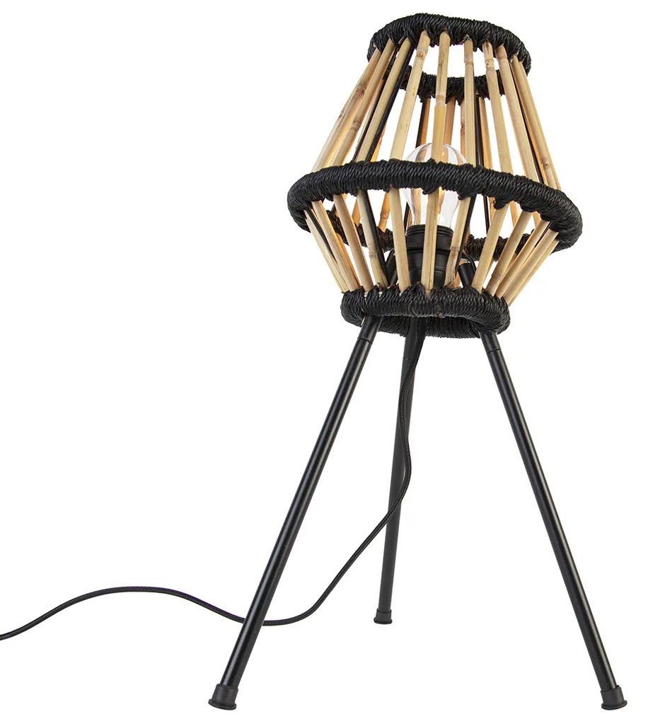 Rusztikus állványos asztali lámpa bambuszból feketével - Evalin