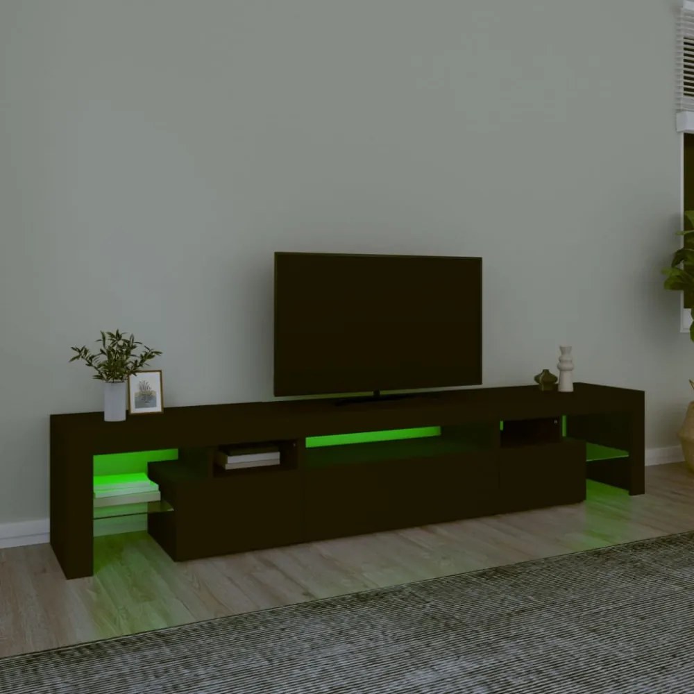 fekete TV-szekrény LED-világítással 215x36,5x40 cm