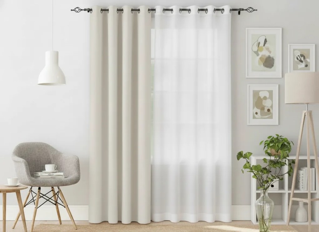 Fehér-krémszínű OXFORD függöny 140x270 cm Felfüggesztés: Hullámos sínszalag