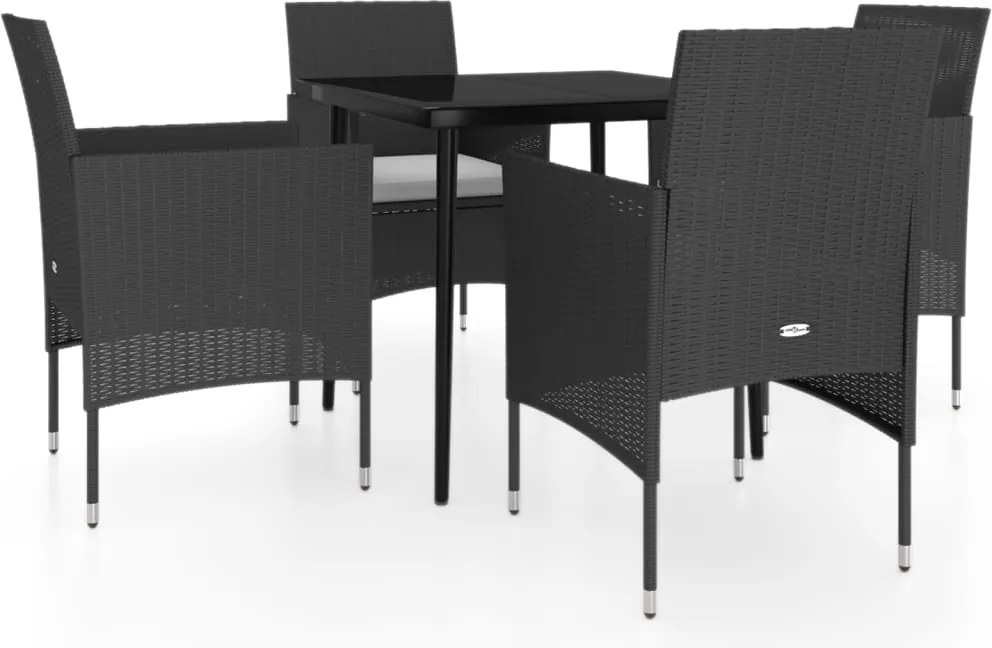 vidaXL 5 részes fekete kerti étkezőgarnitúra párnákkal