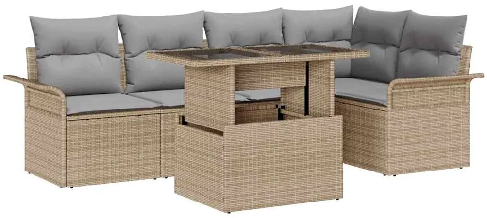 vidaXL Kerti Kanapé Szett párnával tárolóval 6 pcs Bézs Poli rattan