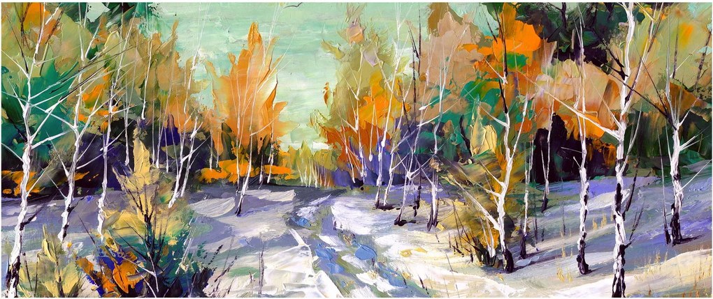 Kép - havas út az erdőben, olajfestmény (120x50 cm)